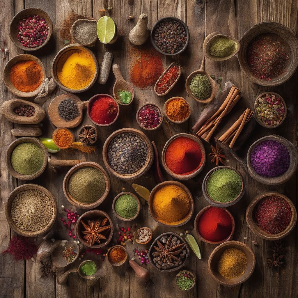 Colorful Mexican Spices in Bowls