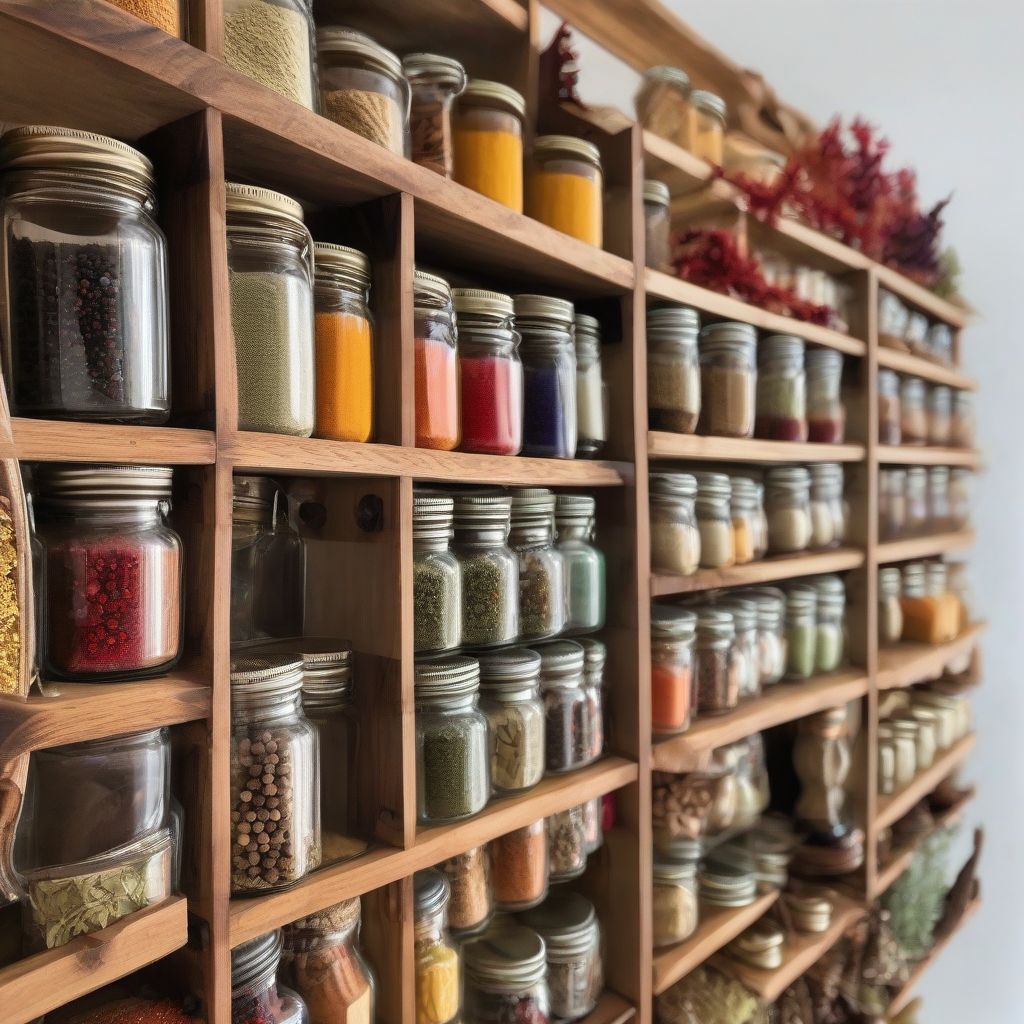 Spice Rack with a Variety of Spices