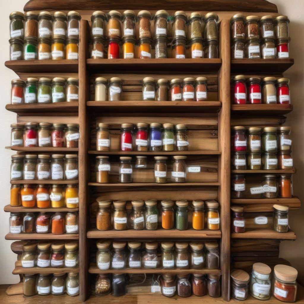 Spice Rack with a Variety of Colorful Spices