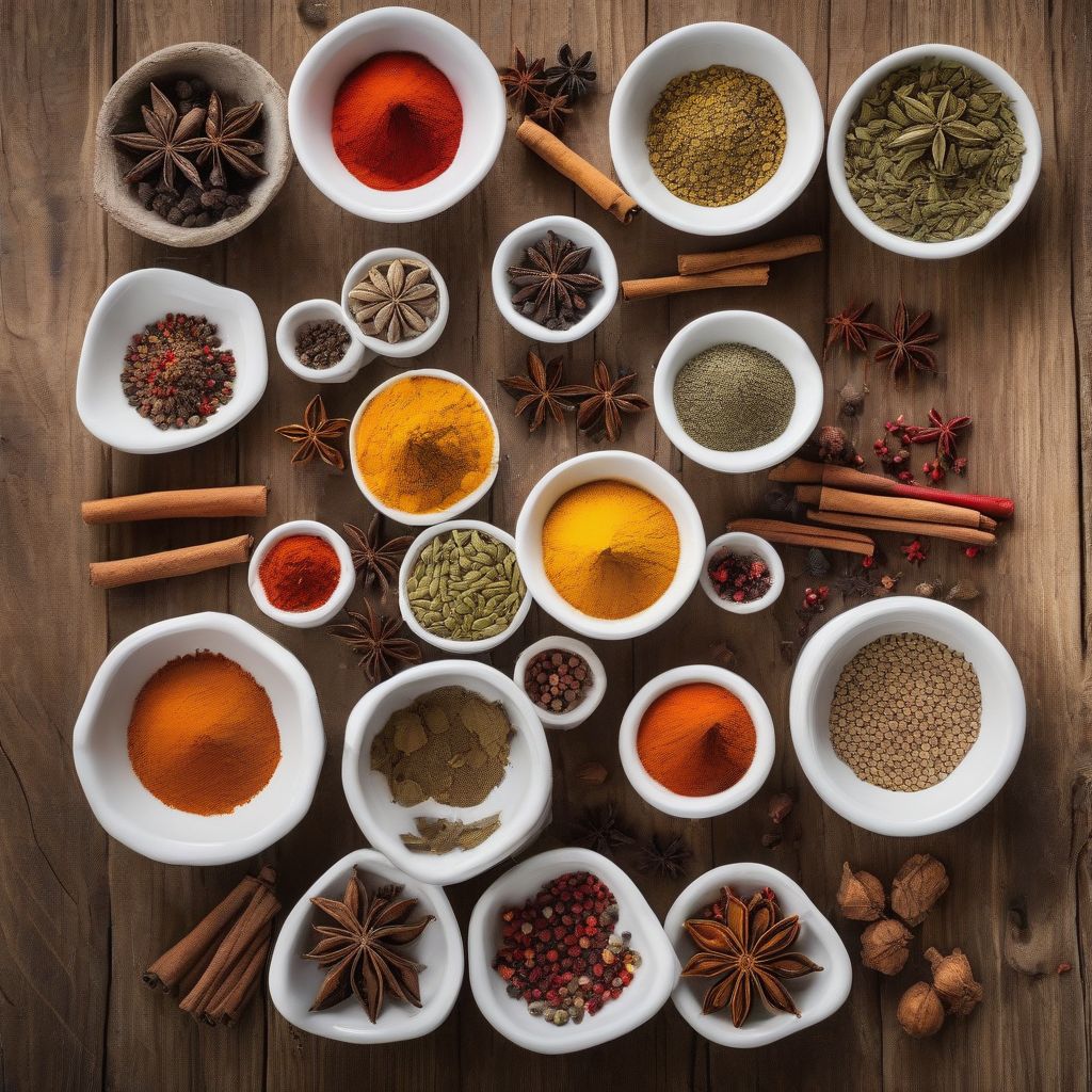 Colorful spices in bowls