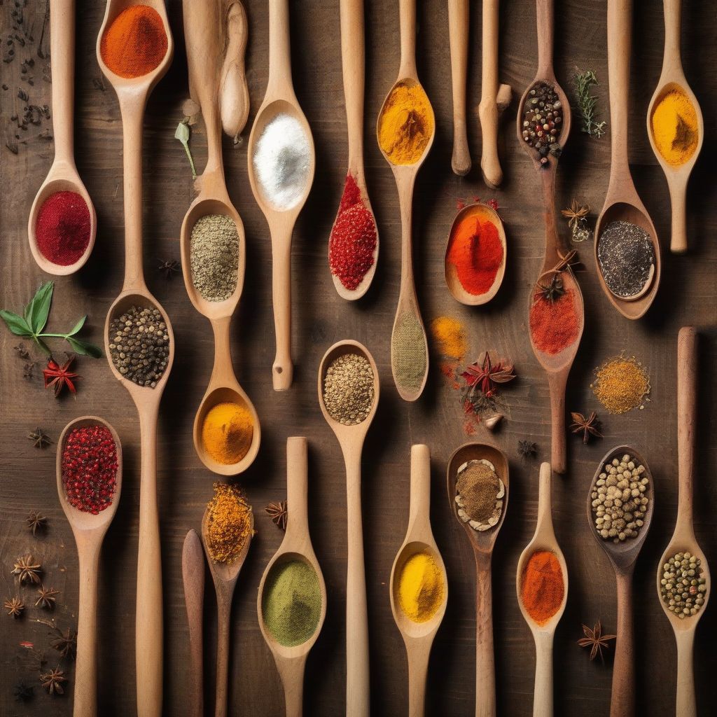 Spices in Wooden Spoons